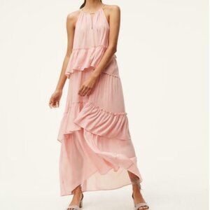 LOFT Dress Small Pink Tiered Keyhole Maxi Halter Wedding Party Dress‎ Sleeveless